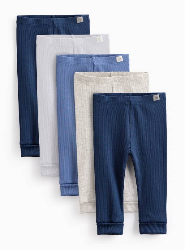 Blue Ribbed Leggings 5 Pack Up to 3 mths
